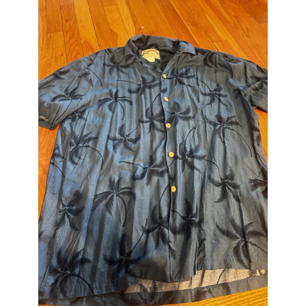 Vintage‎ Paradise Found Blue Palm Trees AOP Hawaiian Shirt Sz M Men's